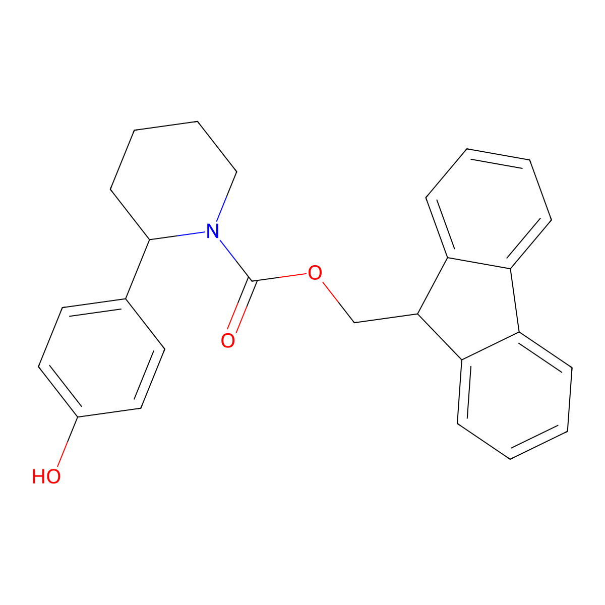 (9H-fluoren-9-yl)methyl 2-(4-hydroxyphenyl)piperidine-1-carboxylate molecular structure, CAS 2763965-59-7