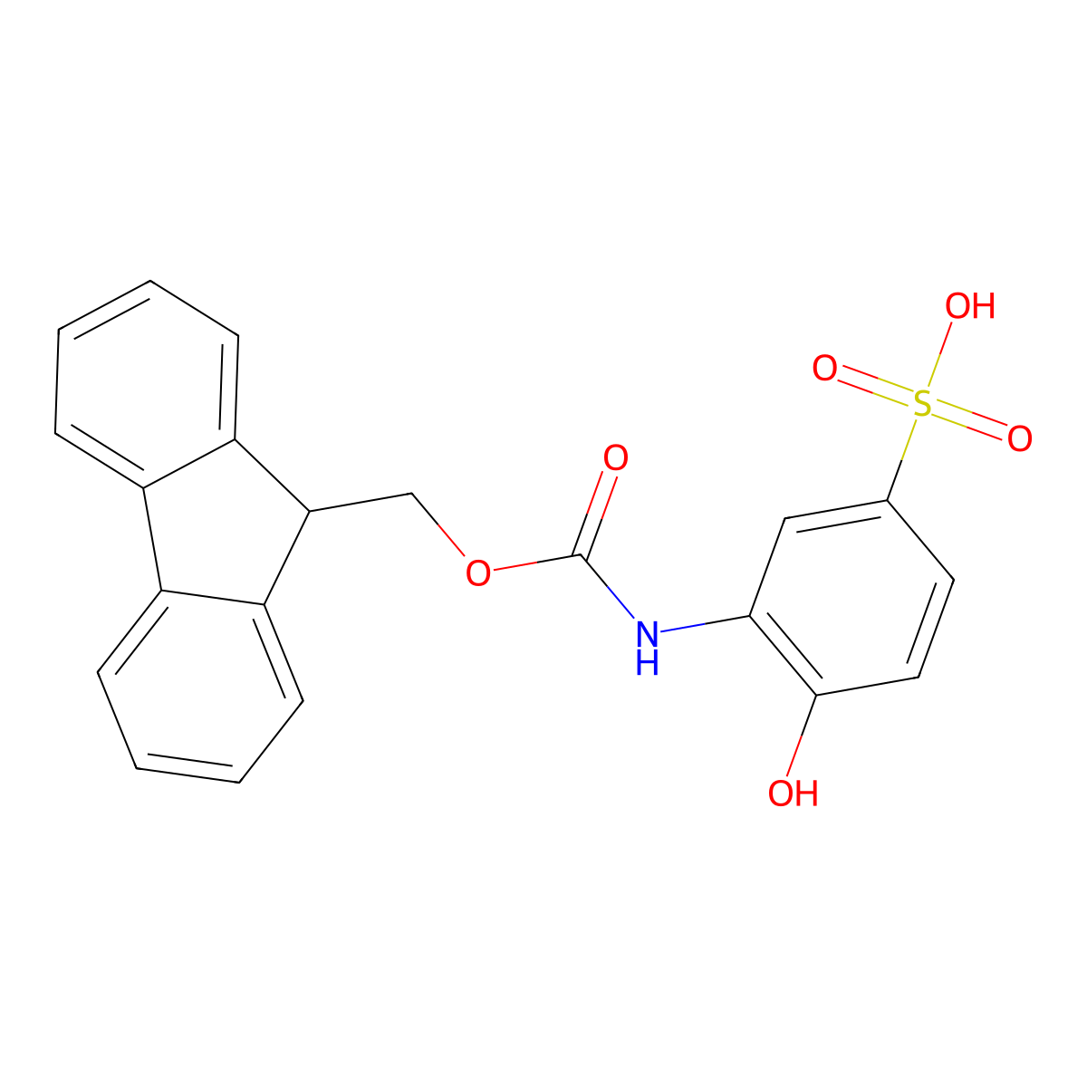 3-({[(9H-fluoren-9-yl)methoxy]carbonyl}amino)-4-hydroxybenzene-1-sulfonic acid molecular structure, CAS 2763965-73-5