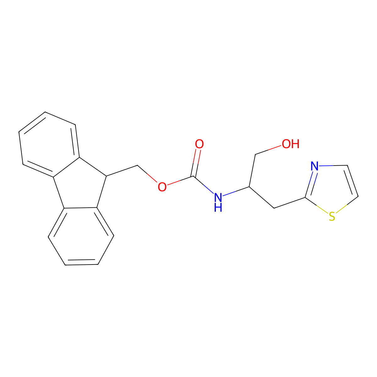 (9H-fluoren-9-yl)methyl N-[1-hydroxy-3-(1,3-thiazol-2-yl)propan-2-yl]carbamate molecular structure, CAS 2763965-76-8
