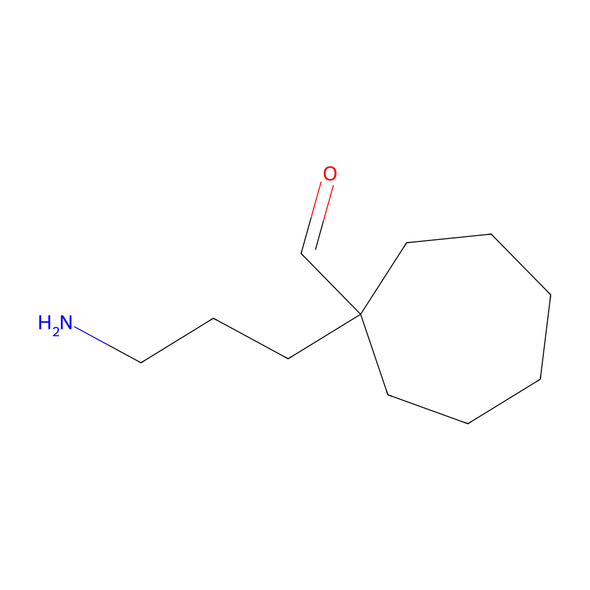 1-(3-Aminopropyl)cycloheptane-1-carbaldehyde molecular structure, CAS 2763965-97-3