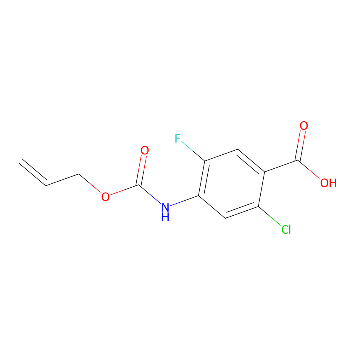 2-Chloro-5-fluoro-4-{[(prop-2-en-1-yloxy)carbonyl]amino}benzoic acid molecular structure, CAS 2763966-03-4