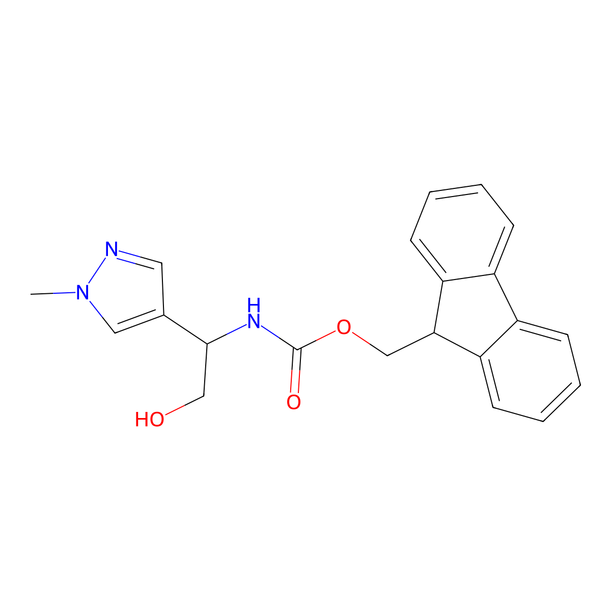 (9H-fluoren-9-yl)methyl N-[2-hydroxy-1-(1-methyl-1H-pyrazol-4-yl)ethyl]carbamate molecular structure, CAS 2763966-04-5