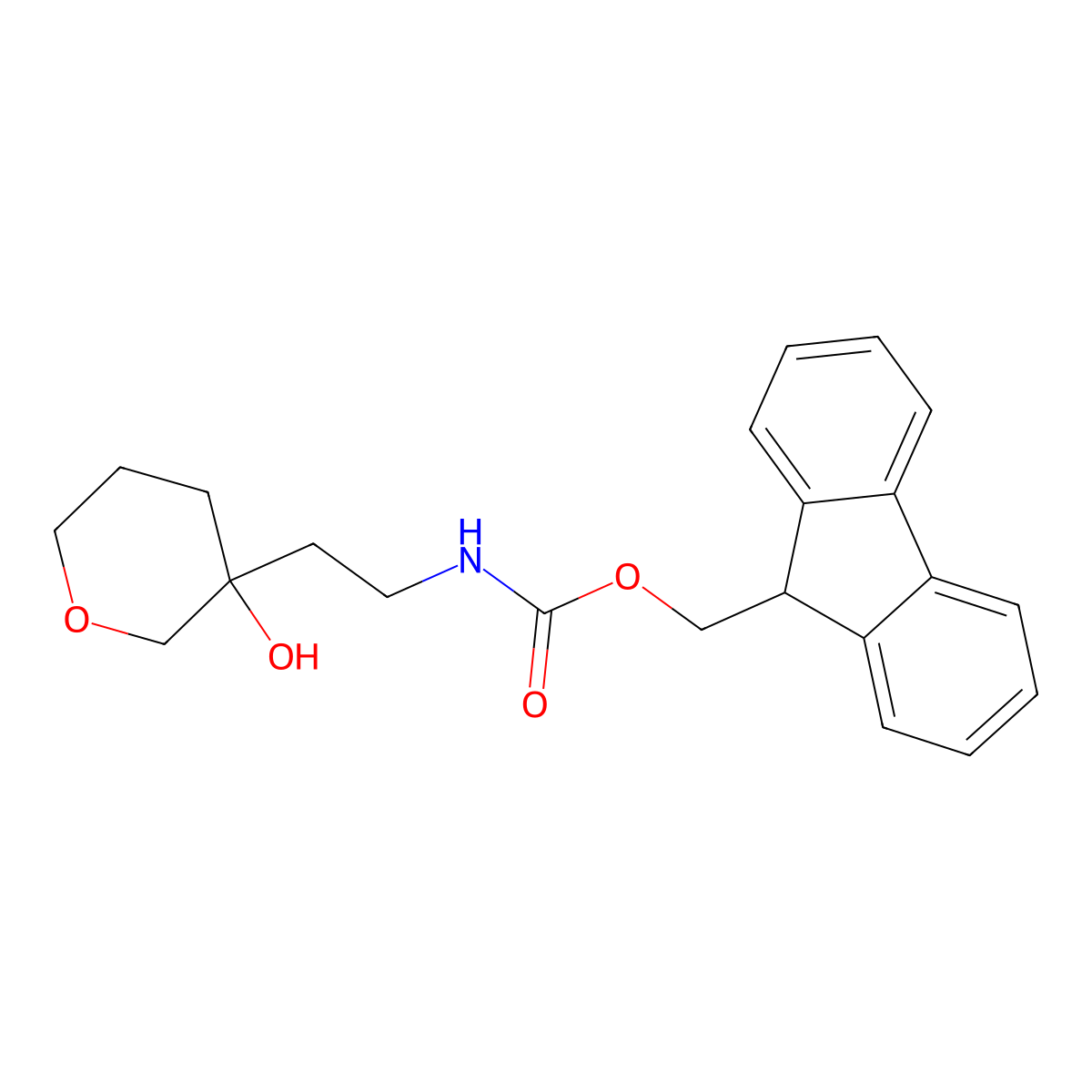 (9H-fluoren-9-yl)methyl N-[2-(3-hydroxyoxan-3-yl)ethyl]carbamate molecular structure, CAS 2763966-11-4