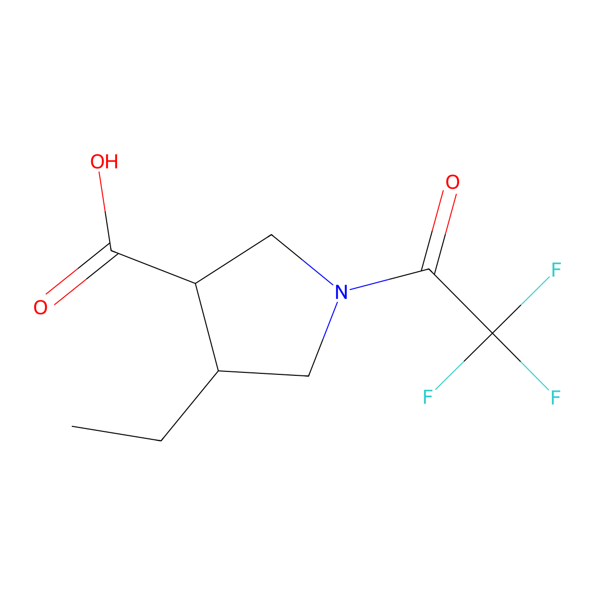 rac-(3R,4R)-4-ethyl-1-(2,2,2-trifluoroacetyl)pyrrolidine-3-carboxylic acid molecular structure, CAS 2763966-26-1