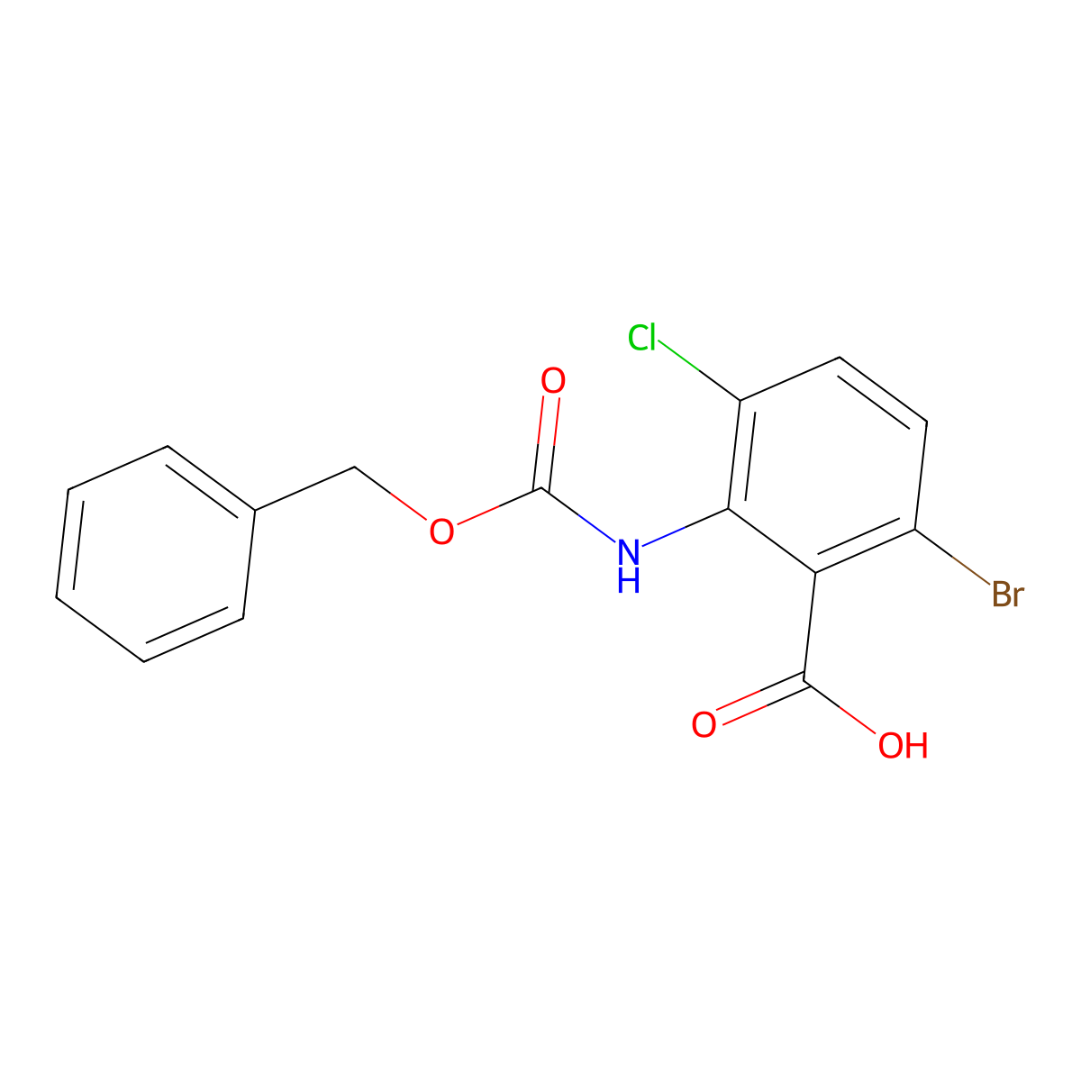 2-{[(Benzyloxy)carbonyl]amino}-6-bromo-3-chlorobenzoic acid molecular structure, CAS 2763966-41-0