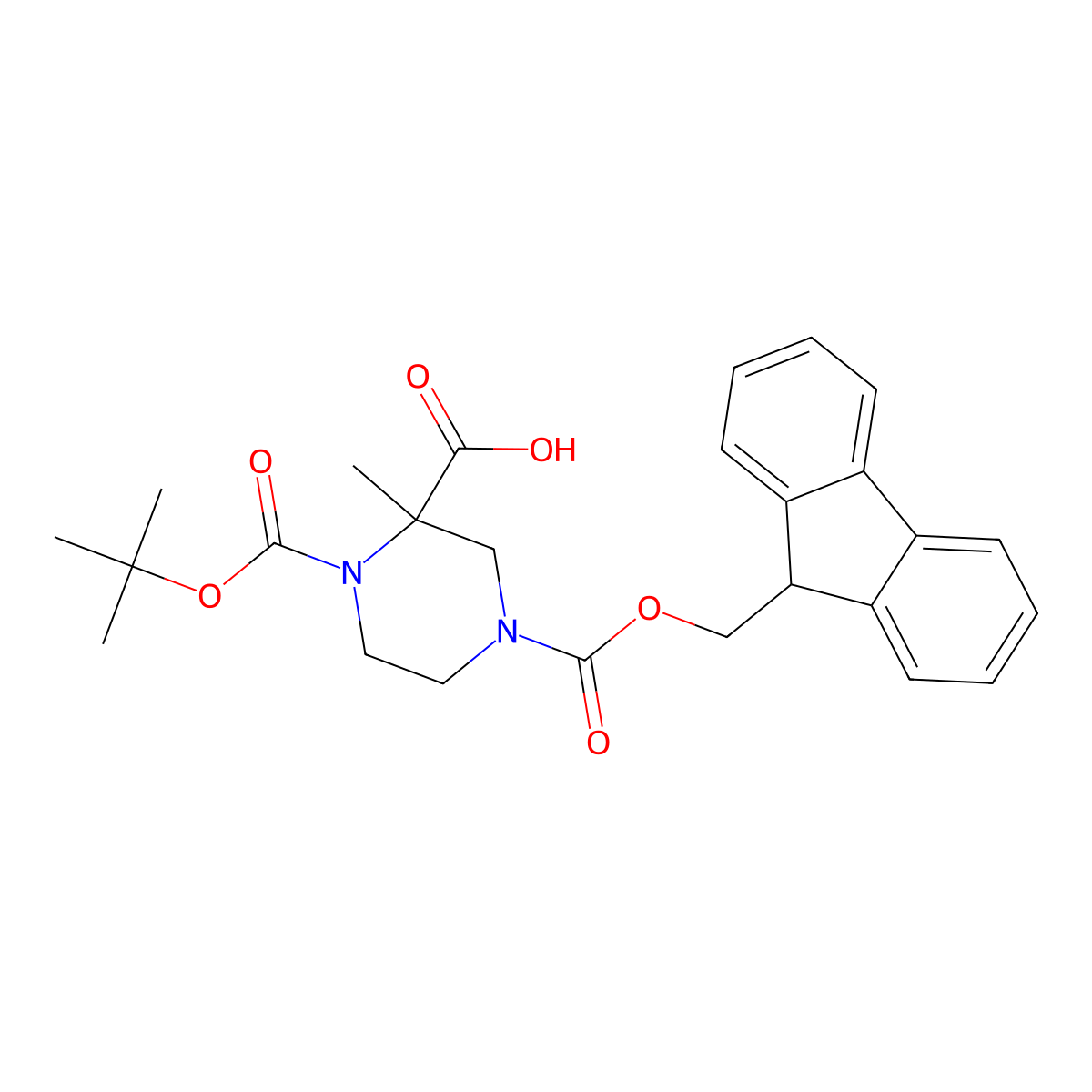 1-[(tert-butoxy)carbonyl]-4-{[(9H-fluoren-9-yl)methoxy]carbonyl}-2-methylpiperazine-2-carboxylic acid molecular structure, CAS 2763966-42-1