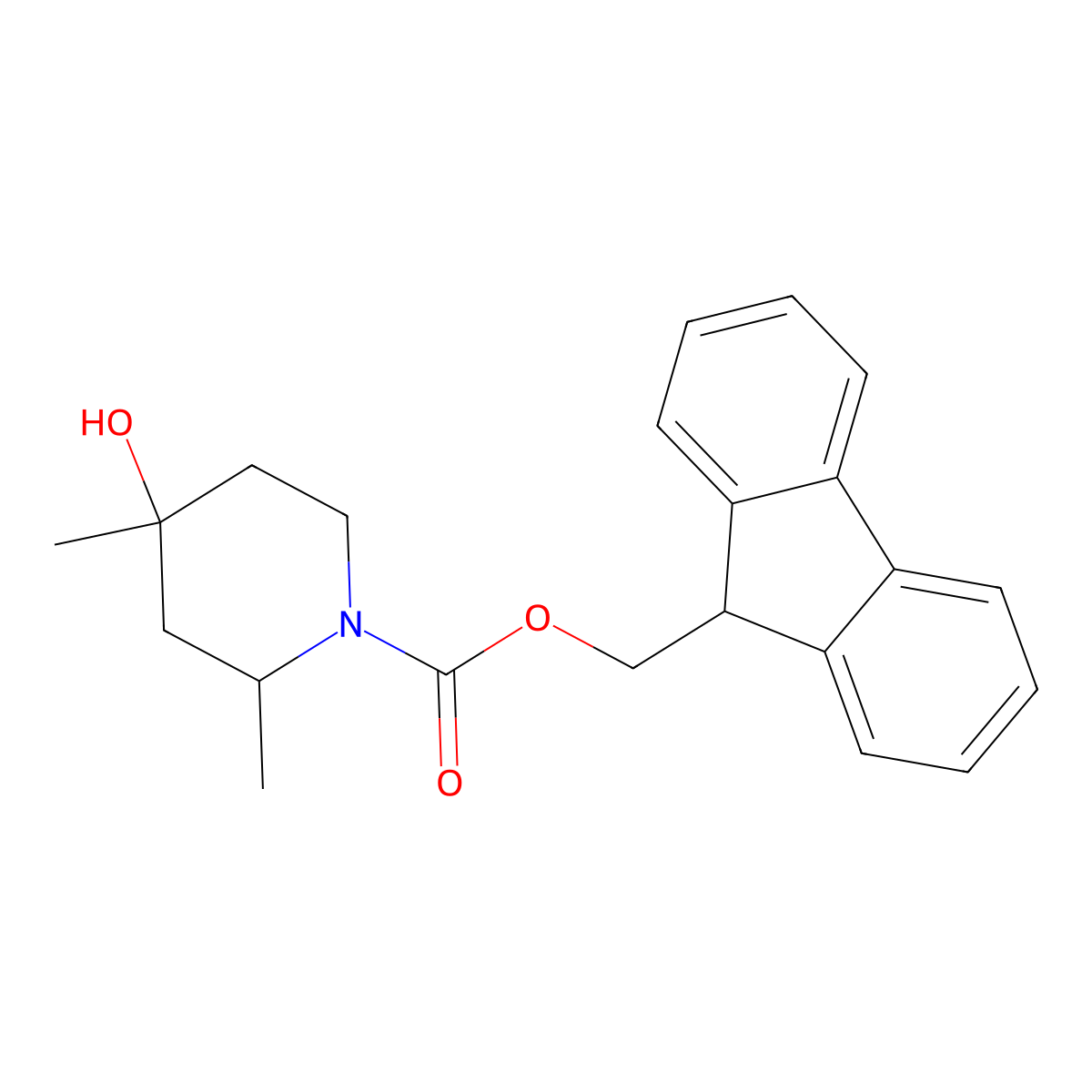 (9H-fluoren-9-yl)methyl 4-hydroxy-2,4-dimethylpiperidine-1-carboxylate molecular structure, CAS 2763966-47-6
