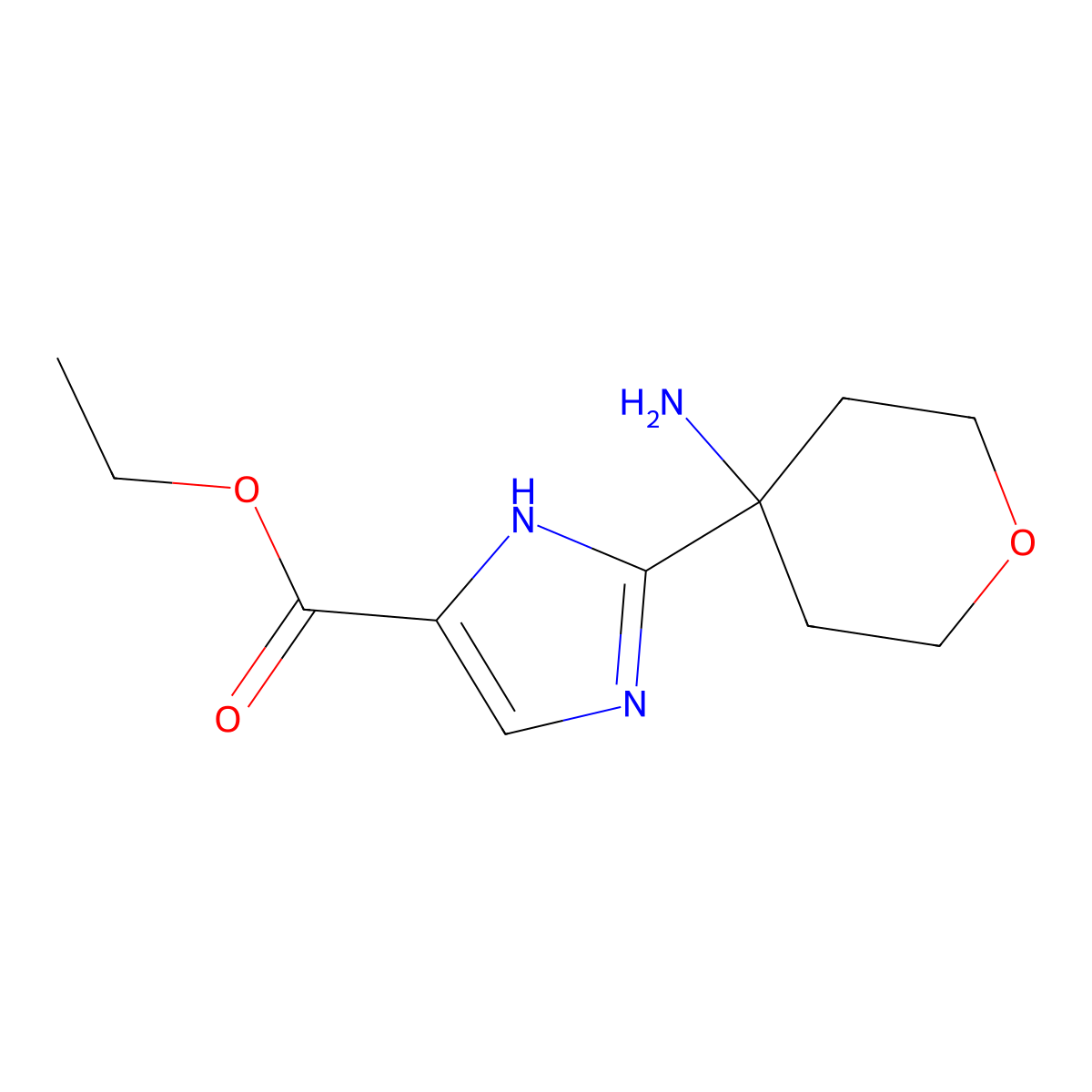 ethyl 2-(4-aminooxan-4-yl)-1H-imidazole-4-carboxylate molecular structure, CAS 2763966-49-8