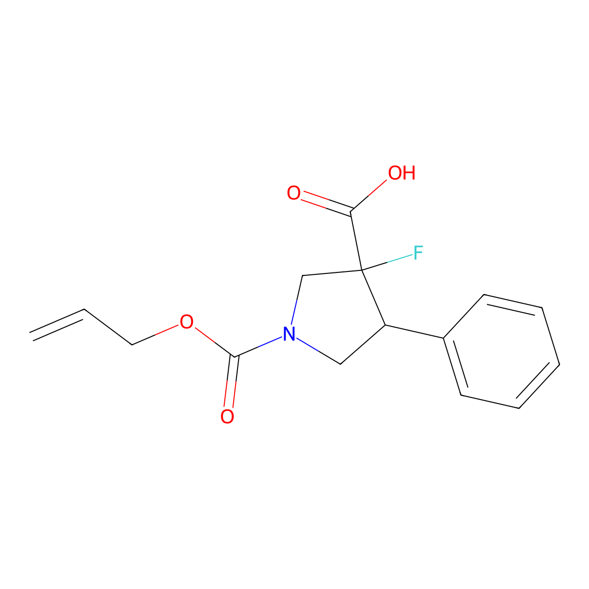 rac-(3R,4S)-3-fluoro-4-phenyl-1-[(prop-2-en-1-yloxy)carbonyl]pyrrolidine-3-carboxylic acid molecular structure, CAS 2763966-52-3