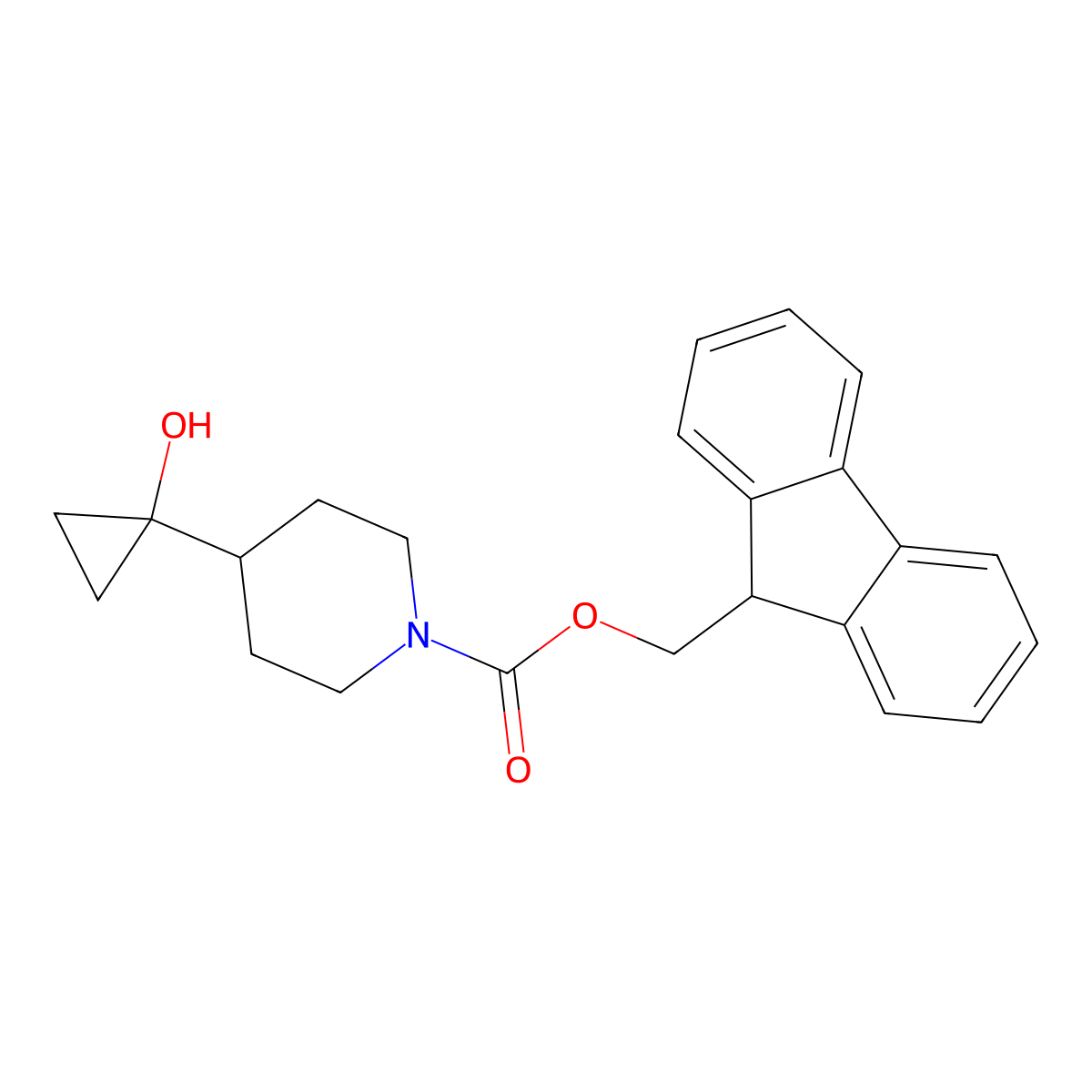 (9H-fluoren-9-yl)methyl 4-(1-hydroxycyclopropyl)piperidine-1-carboxylate molecular structure, CAS 2763966-60-3