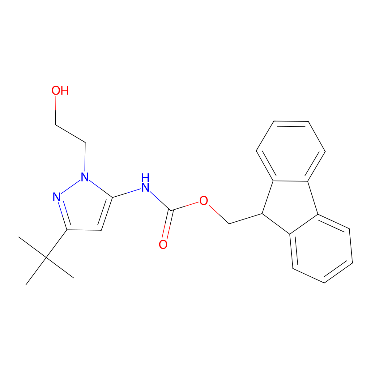 (9H-fluoren-9-yl)methyl N-[3-tert-butyl-1-(2-hydroxyethyl)-1H-pyrazol-5-yl]carbamate molecular structure, CAS 2763966-61-4