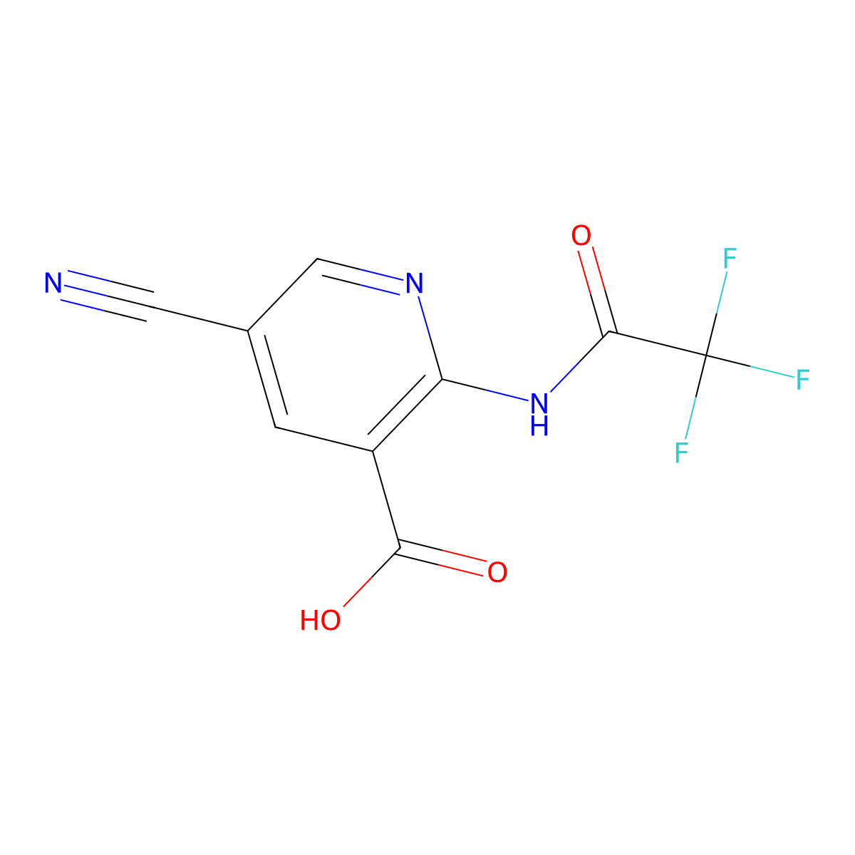 5-Cyano-2-(2,2,2-trifluoroacetamido)pyridine-3-carboxylic acid molecular structure, CAS 2763966-65-8