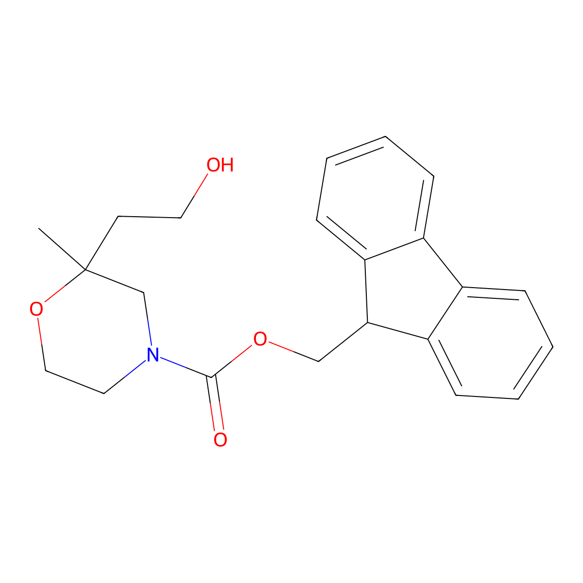(9H-fluoren-9-yl)methyl 2-(2-hydroxyethyl)-2-methylmorpholine-4-carboxylate molecular structure, CAS 2763966-83-0