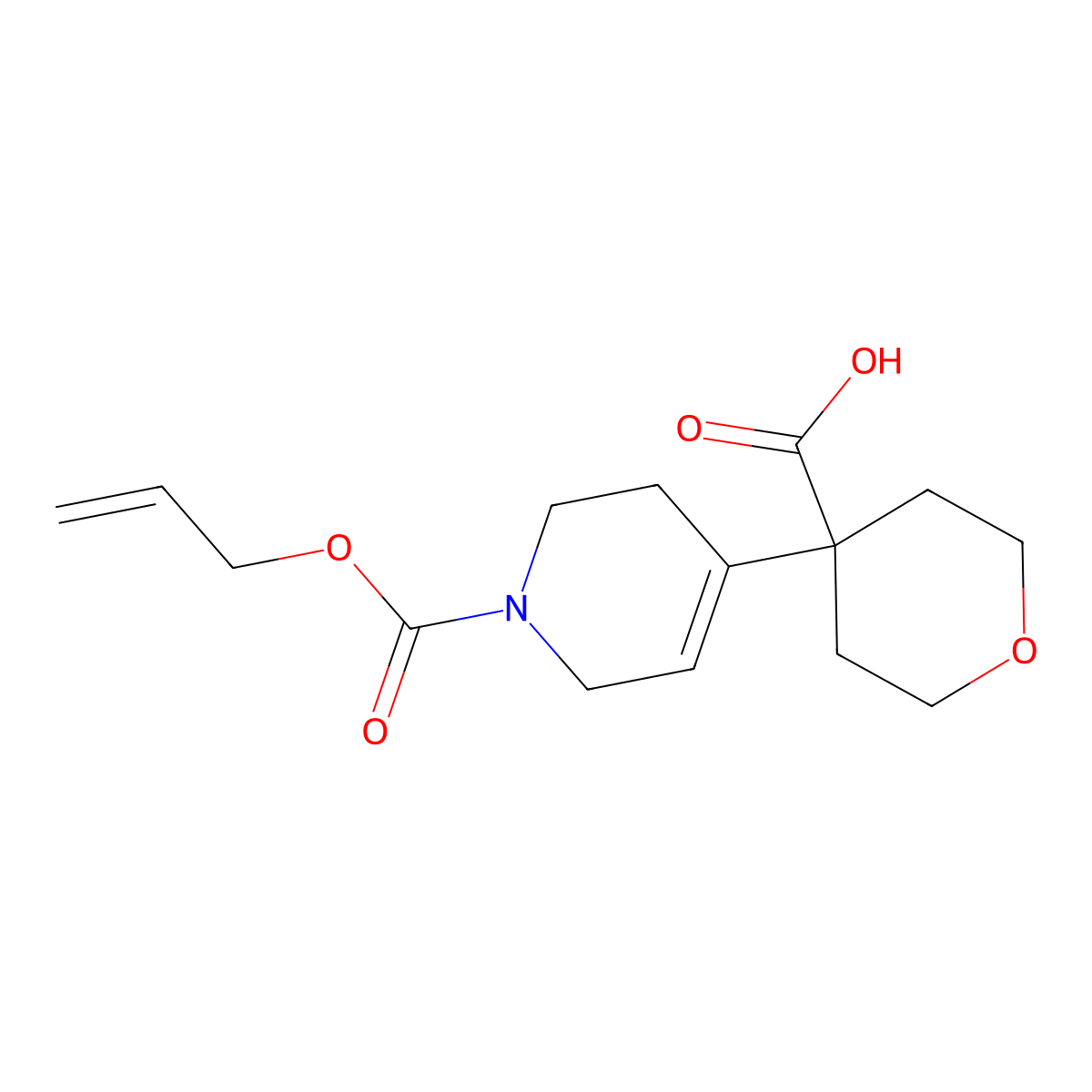 4-{1-[(Prop-2-en-1-yloxy)carbonyl]-1,2,3,6-tetrahydropyridin-4-yl}oxane-4-carboxylic acid molecular structure, CAS 2763966-91-0