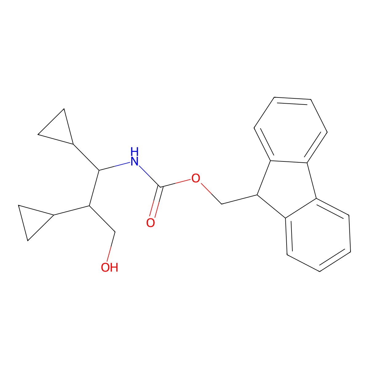 (9H-fluoren-9-yl)methyl N-(1,2-dicyclopropyl-3-hydroxypropyl)carbamate molecular structure, CAS 2763975-41-1