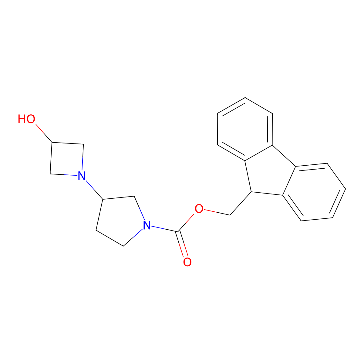 (9H-fluoren-9-yl)methyl 3-(3-hydroxyazetidin-1-yl)pyrrolidine-1-carboxylate molecular structure, CAS 2763975-43-3