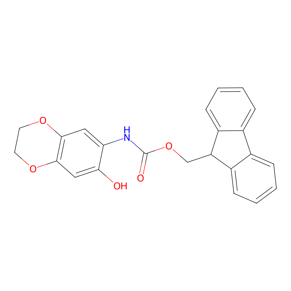 (9H-fluoren-9-yl)methyl N-(7-hydroxy-2,3-dihydro-1,4-benzodioxin-6-yl)carbamate molecular structure, CAS 2763975-55-7