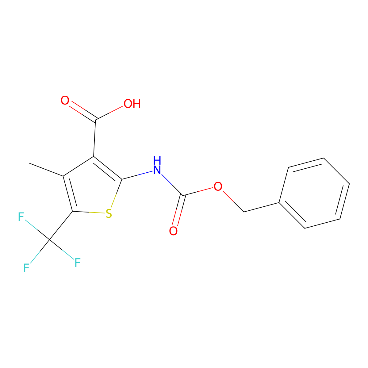 2-{[(Benzyloxy)carbonyl]amino}-4-methyl-5-(trifluoromethyl)thiophene-3-carboxylic acid molecular structure, CAS 2763975-67-1