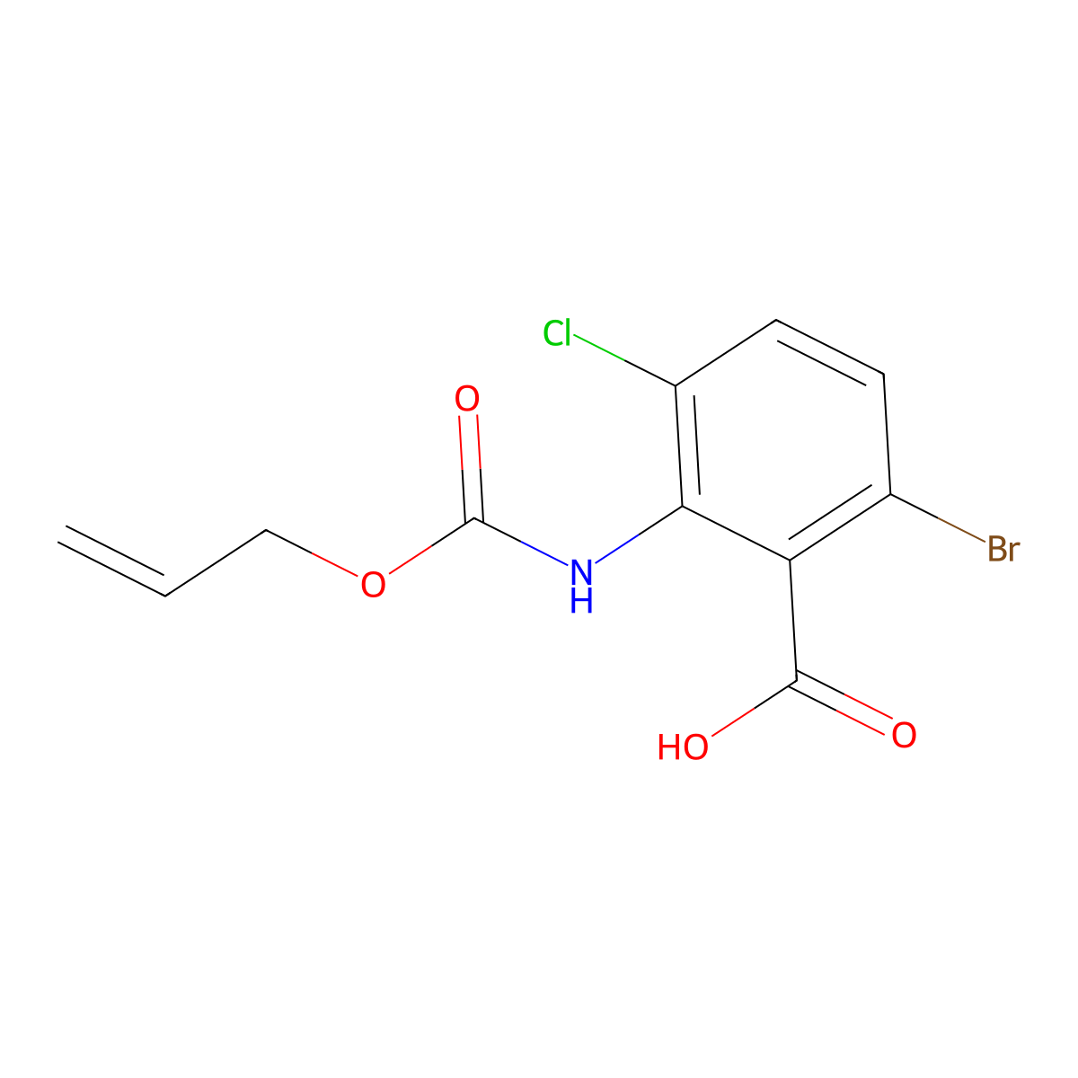 6-Bromo-3-chloro-2-{[(prop-2-en-1-yloxy)carbonyl]amino}benzoic acid molecular structure, CAS 2763975-74-0