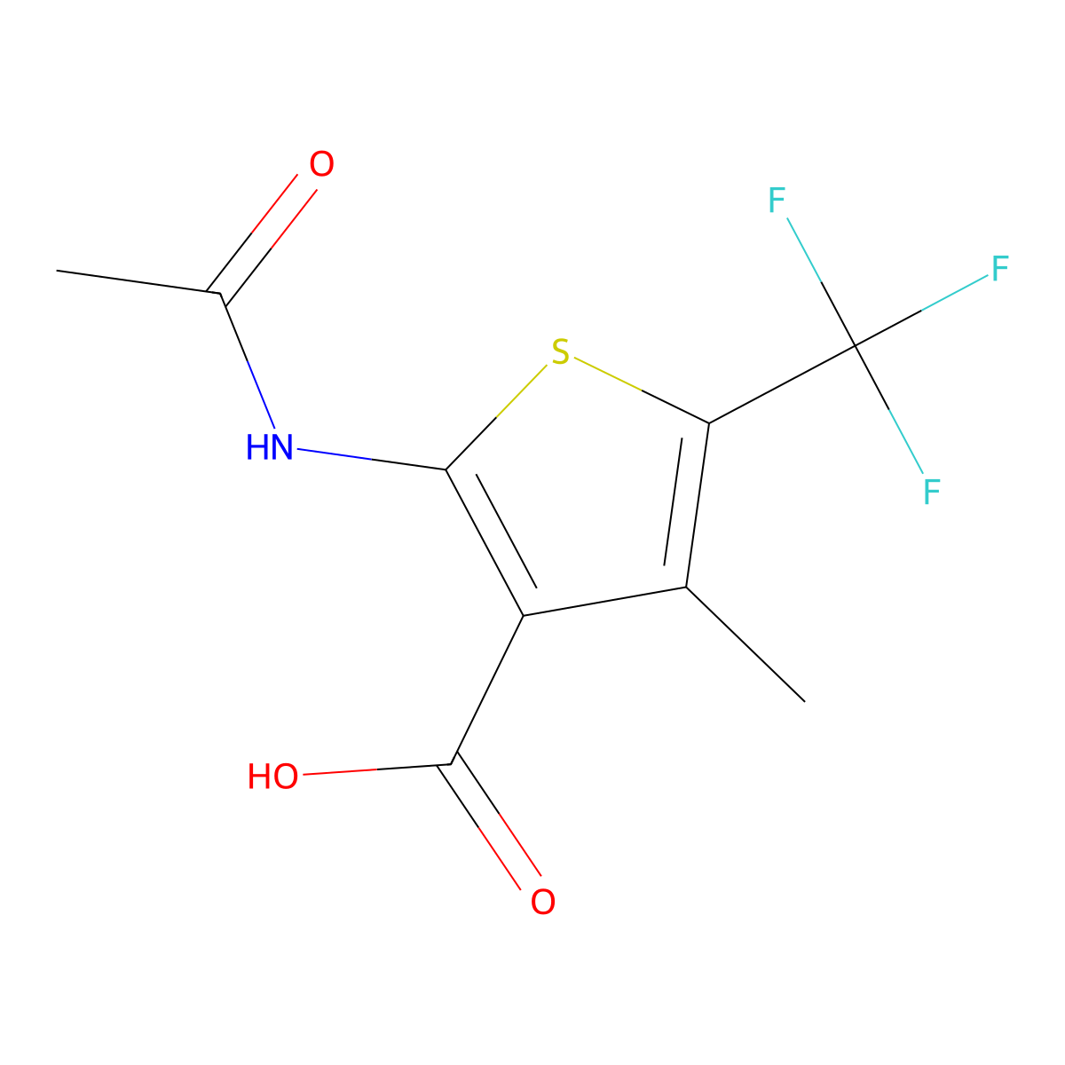 2-Acetamido-4-methyl-5-(trifluoromethyl)thiophene-3-carboxylic acid molecular structure, CAS 2763975-76-2