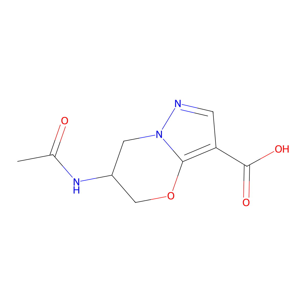 6-acetamido-5H,6H,7H-pyrazolo[3,2-b][1,3]oxazine-3-carboxylic acid molecular structure, CAS 2763975-85-3