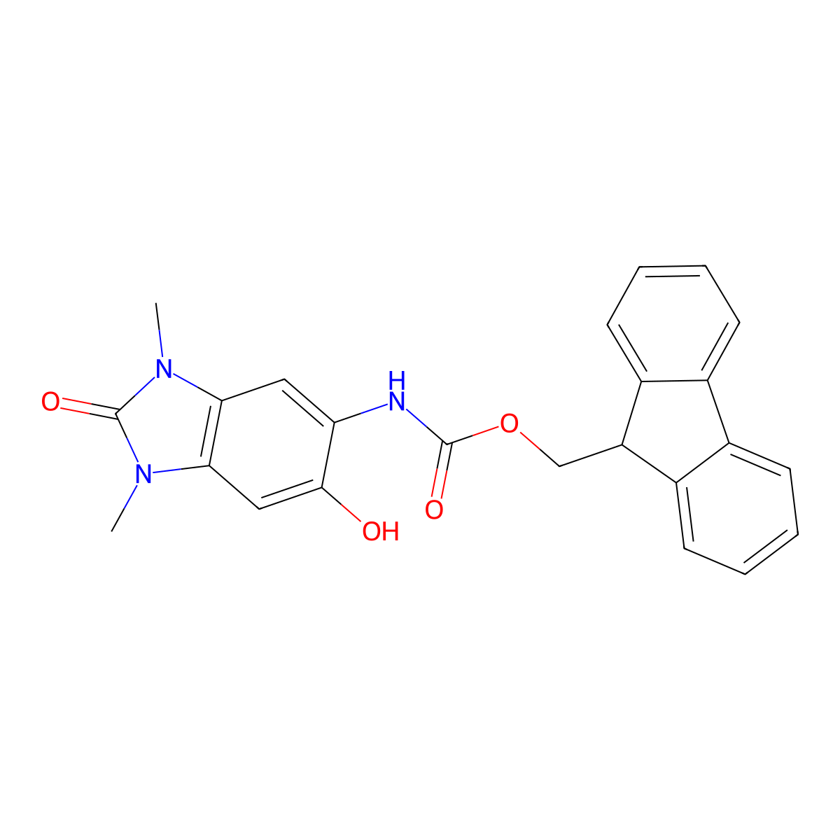 (9H-fluoren-9-yl)methyl N-(6-hydroxy-1,3-dimethyl-2-oxo-2,3-dihydro-1H-1,3-benzodiazol-5-yl)carbamate molecular structure, CAS 2763975-89-7