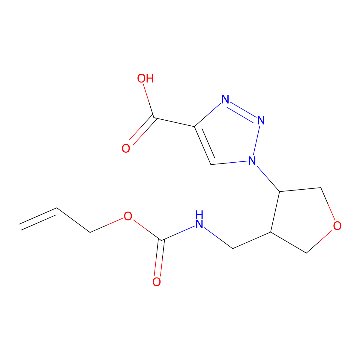 rac-1-[(3R,4R)-4-({[(prop-2-en-1-yloxy)carbonyl]amino}methyl)oxolan-3-yl]-1H-1,2,3-triazole-4-carboxylic acid molecular structure, CAS 2763976-06-1