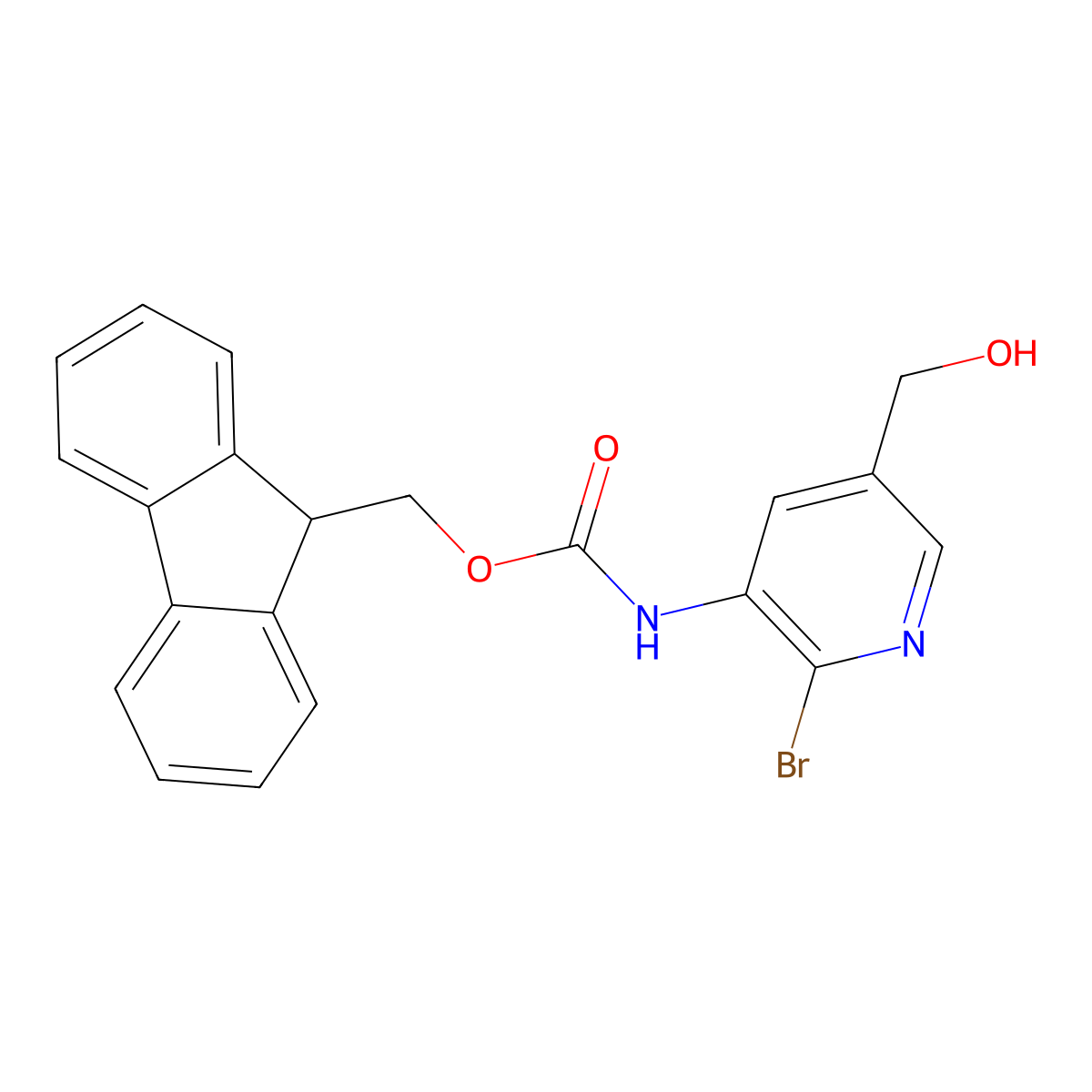 (9H-fluoren-9-yl)methyl N-[2-bromo-5-(hydroxymethyl)pyridin-3-yl]carbamate molecular structure, CAS 2763976-17-4