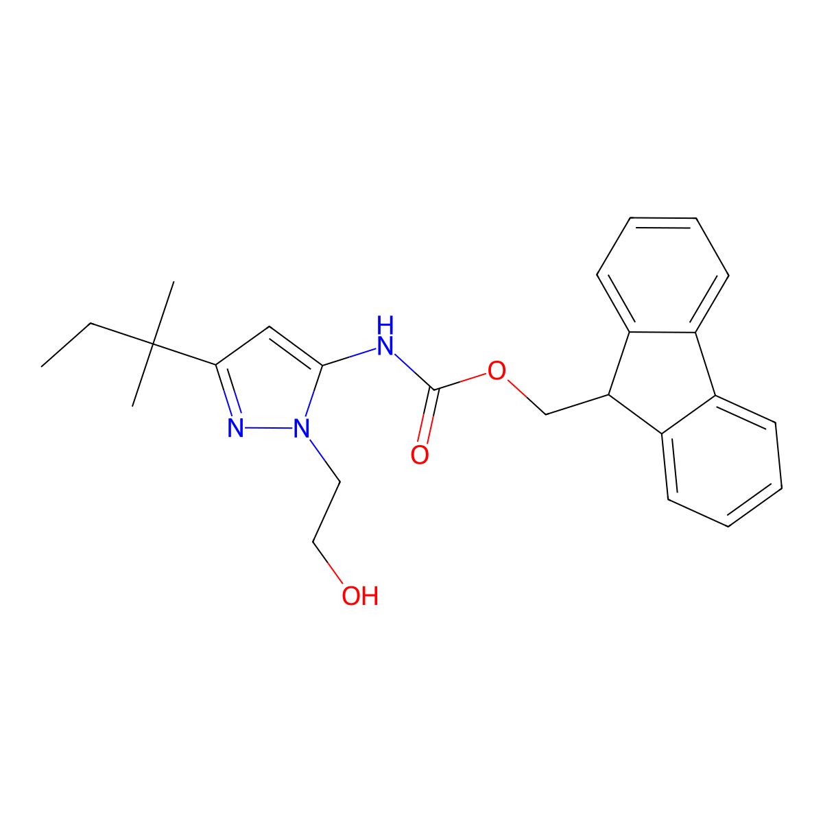 (9H-fluoren-9-yl)methyl N-[1-(2-hydroxyethyl)-3-(2-methylbutan-2-yl)-1H-pyrazol-5-yl]carbamate molecular structure, CAS 2763976-29-8