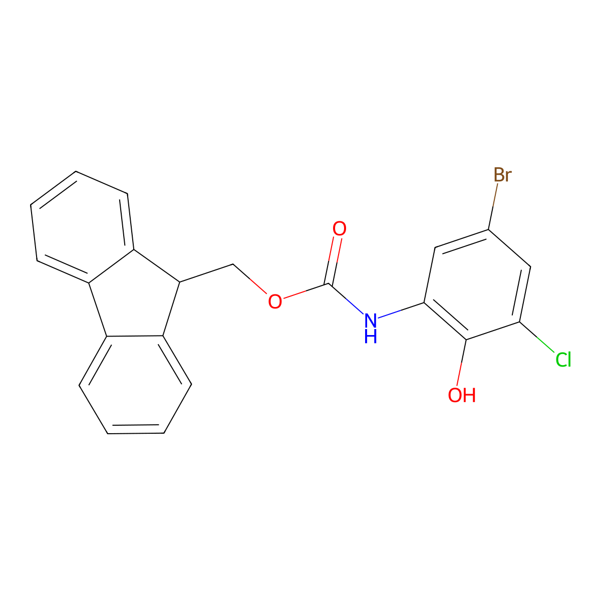 (9H-fluoren-9-yl)methyl N-(5-bromo-3-chloro-2-hydroxyphenyl)carbamate molecular structure, CAS 2763976-30-1