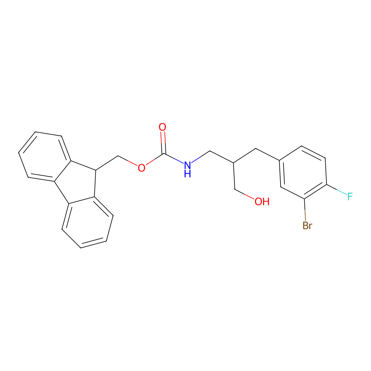 (9H-fluoren-9-yl)methyl N-{2-[(3-bromo-4-fluorophenyl)methyl]-3-hydroxypropyl}carbamate molecular structure, CAS 2763976-49-2