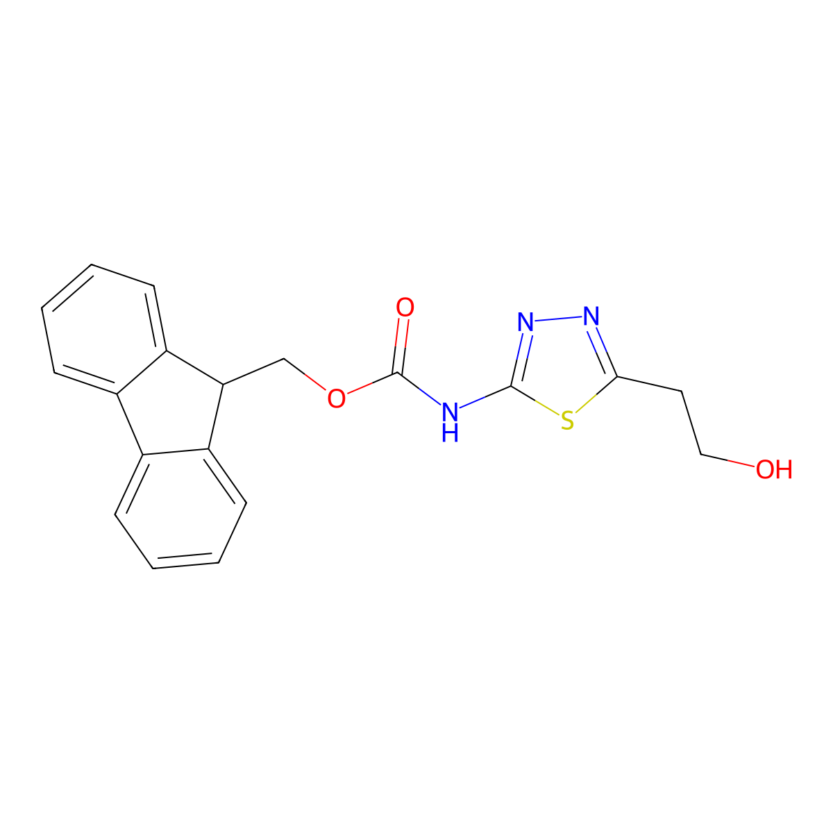 (9H-fluoren-9-yl)methyl N-[5-(2-hydroxyethyl)-1,3,4-thiadiazol-2-yl]carbamate molecular structure, CAS 2763976-63-0