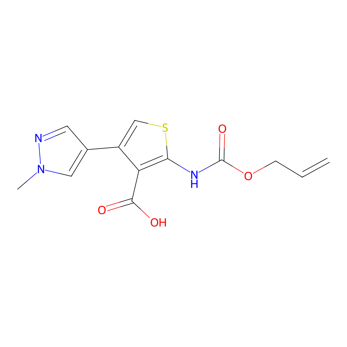 4-(1-methyl-1H-pyrazol-4-yl)-2-{[(prop-2-en-1-yloxy)carbonyl]amino}thiophene-3-carboxylic acid molecular structure, CAS 2763976-64-1