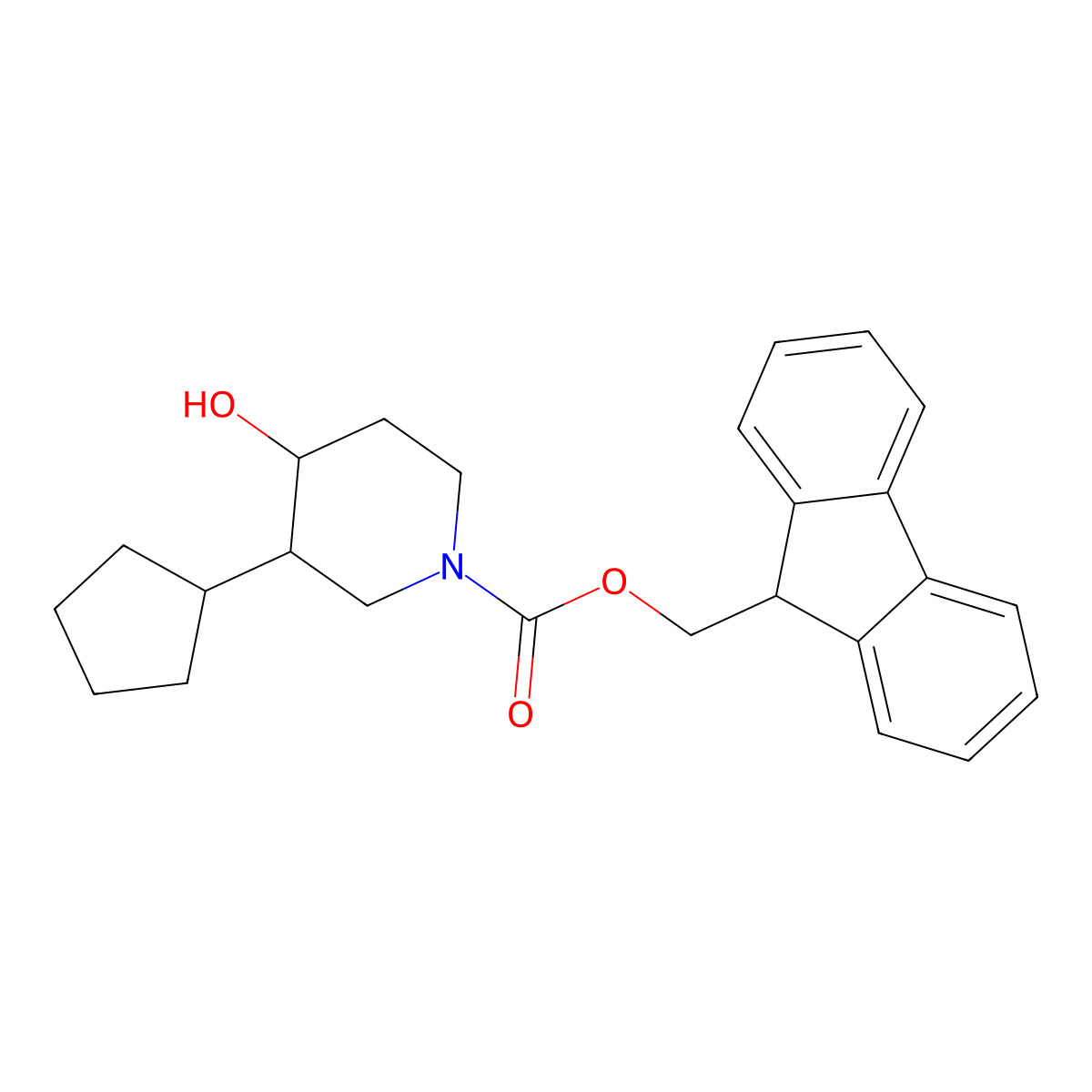 rac-(9H-fluoren-9-yl)methyl (3R,4R)-3-cyclopentyl-4-hydroxypiperidine-1-carboxylate molecular structure, CAS 2763976-67-4