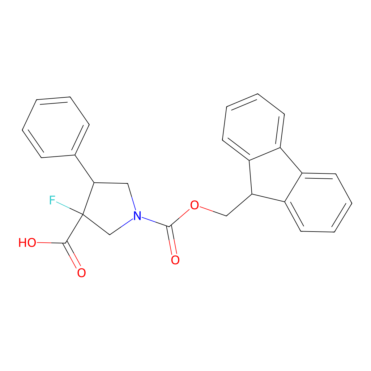rac-(3R,4S)-1-{[(9H-fluoren-9-yl)methoxy]carbonyl}-3-fluoro-4-phenylpyrrolidine-3-carboxylic acid molecular structure, CAS 2763976-76-5