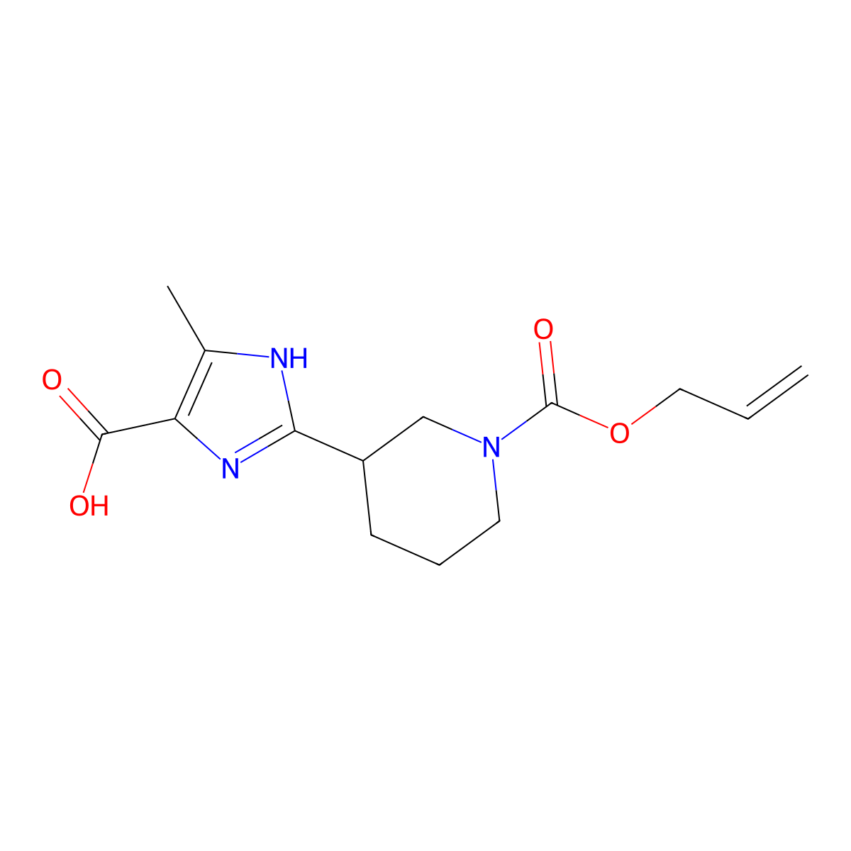4-methyl-2-{1-[(prop-2-en-1-yloxy)carbonyl]piperidin-3-yl}-1H-imidazole-5-carboxylic acid molecular structure, CAS 2763976-79-8