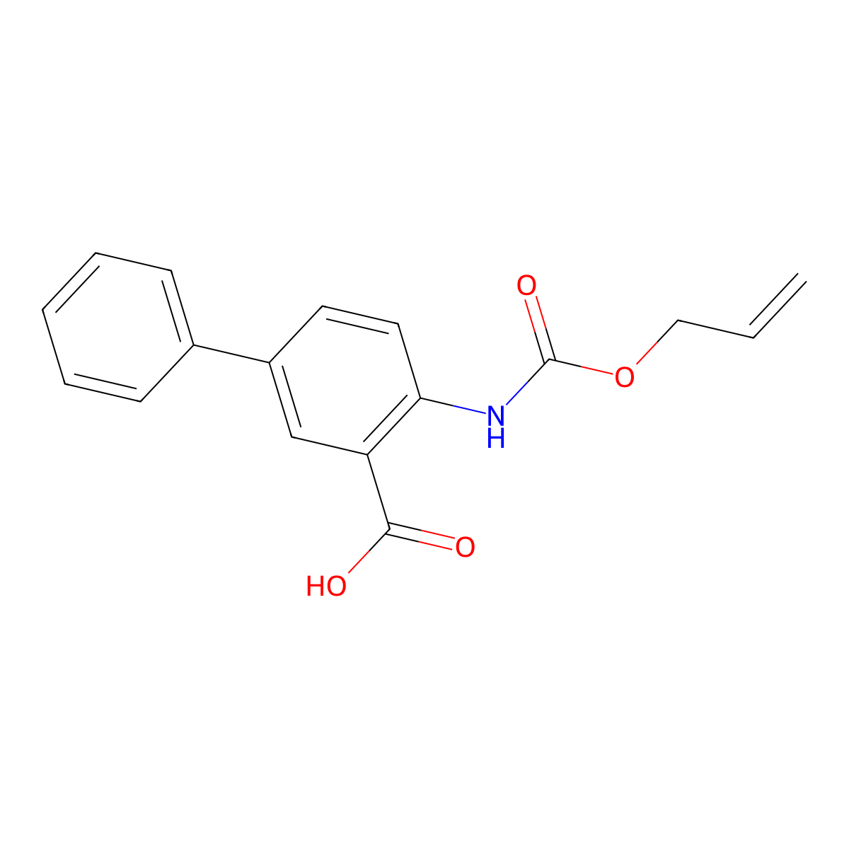 4-{[(Prop-2-en-1-yloxy)carbonyl]amino}-[1,1'-biphenyl]-3-carboxylic acid molecular structure, CAS 2763976-85-6