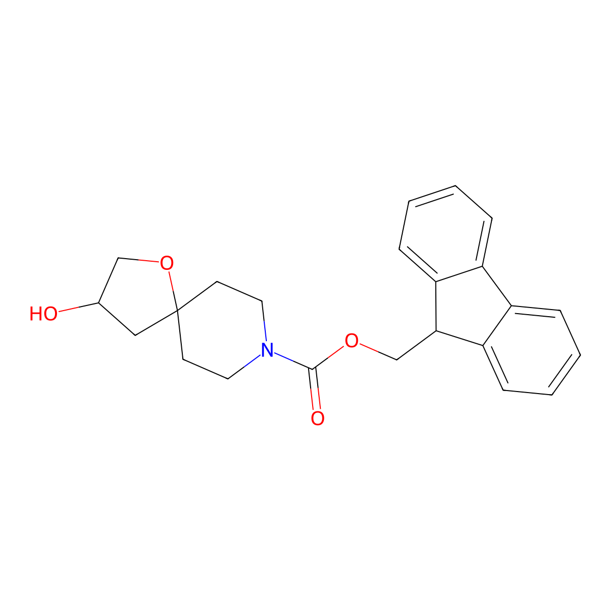 (9H-fluoren-9-yl)methyl 3-hydroxy-1-oxa-8-azaspiro[4.5]decane-8-carboxylate molecular structure, CAS 2763976-90-3