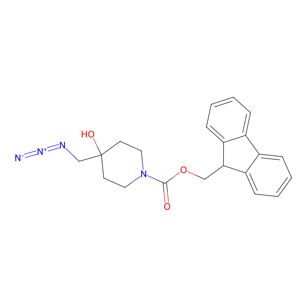 (9H-fluoren-9-yl)methyl 4-(azidomethyl)-4-hydroxypiperidine-1-carboxylate molecular structure, CAS 2763976-91-4