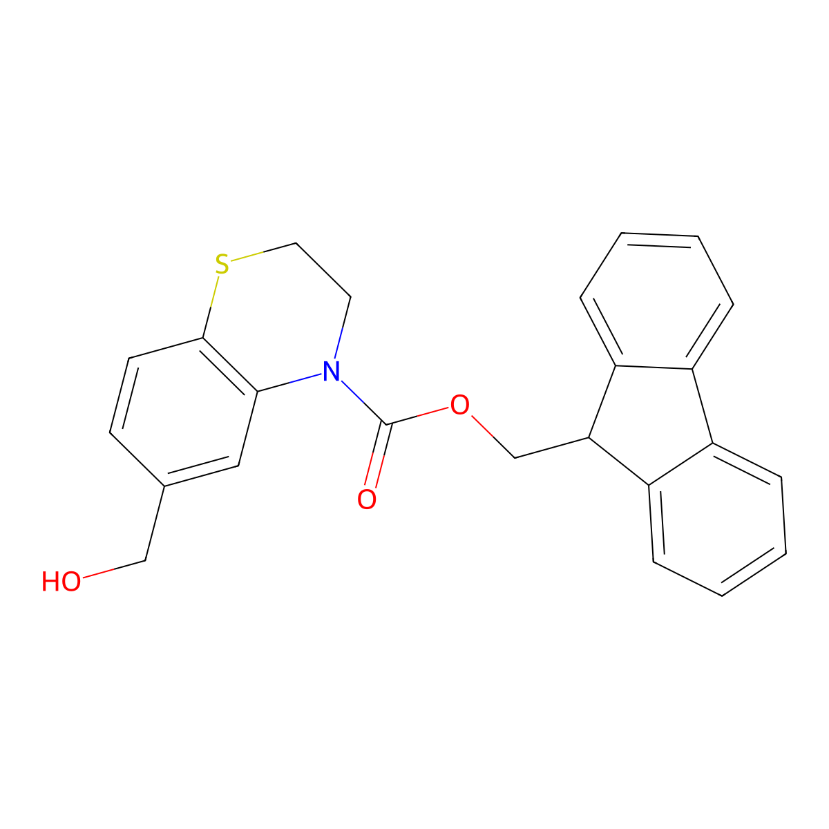 (9H-fluoren-9-yl)methyl 6-(hydroxymethyl)-3,4-dihydro-2H-1,4-benzothiazine-4-carboxylate molecular structure, CAS 2763977-02-0