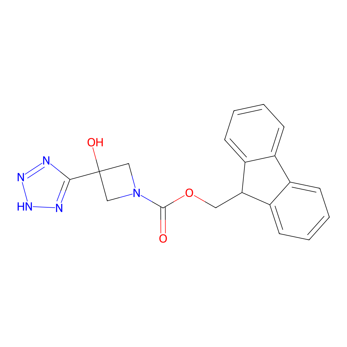 (9H-fluoren-9-yl)methyl 3-hydroxy-3-(1H-1,2,3,4-tetrazol-5-yl)azetidine-1-carboxylate molecular structure, CAS 2763977-08-6