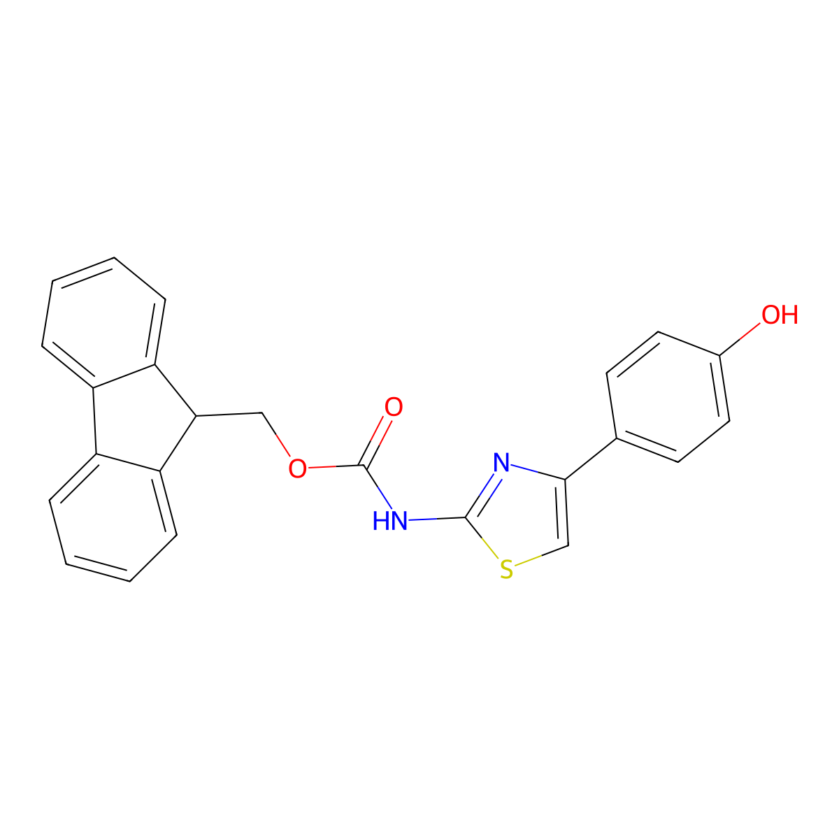 (9H-fluoren-9-yl)methyl N-[4-(4-hydroxyphenyl)-1,3-thiazol-2-yl]carbamate molecular structure, CAS 2763977-15-5