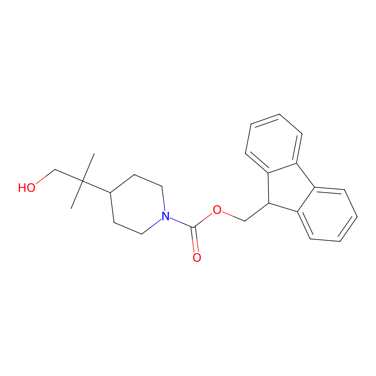 (9H-fluoren-9-yl)methyl 4-(1-hydroxy-2-methylpropan-2-yl)piperidine-1-carboxylate molecular structure, CAS 2763977-32-6