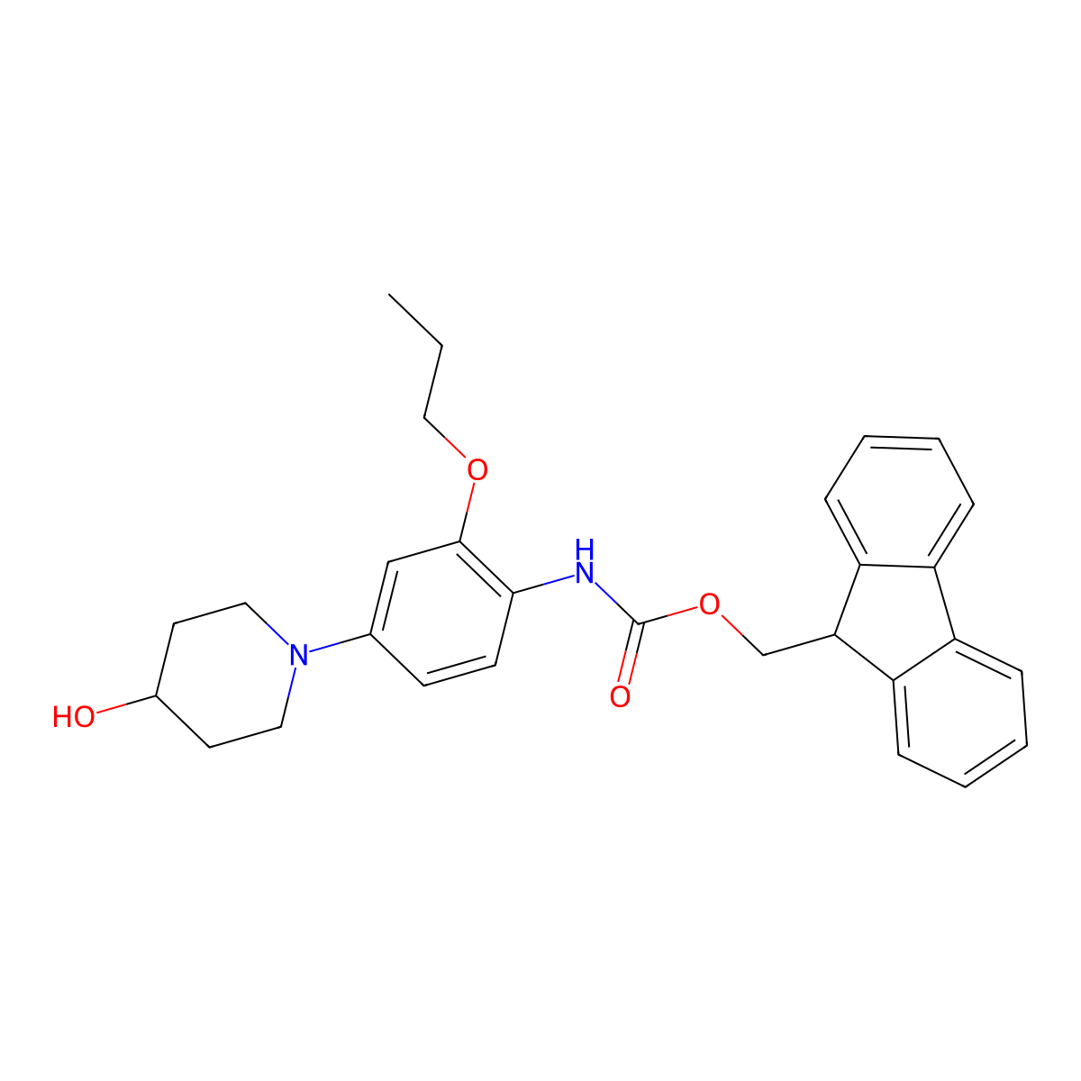 (9H-fluoren-9-yl)methyl N-[4-(4-hydroxypiperidin-1-yl)-2-propoxyphenyl]carbamate molecular structure, CAS 2763977-34-8