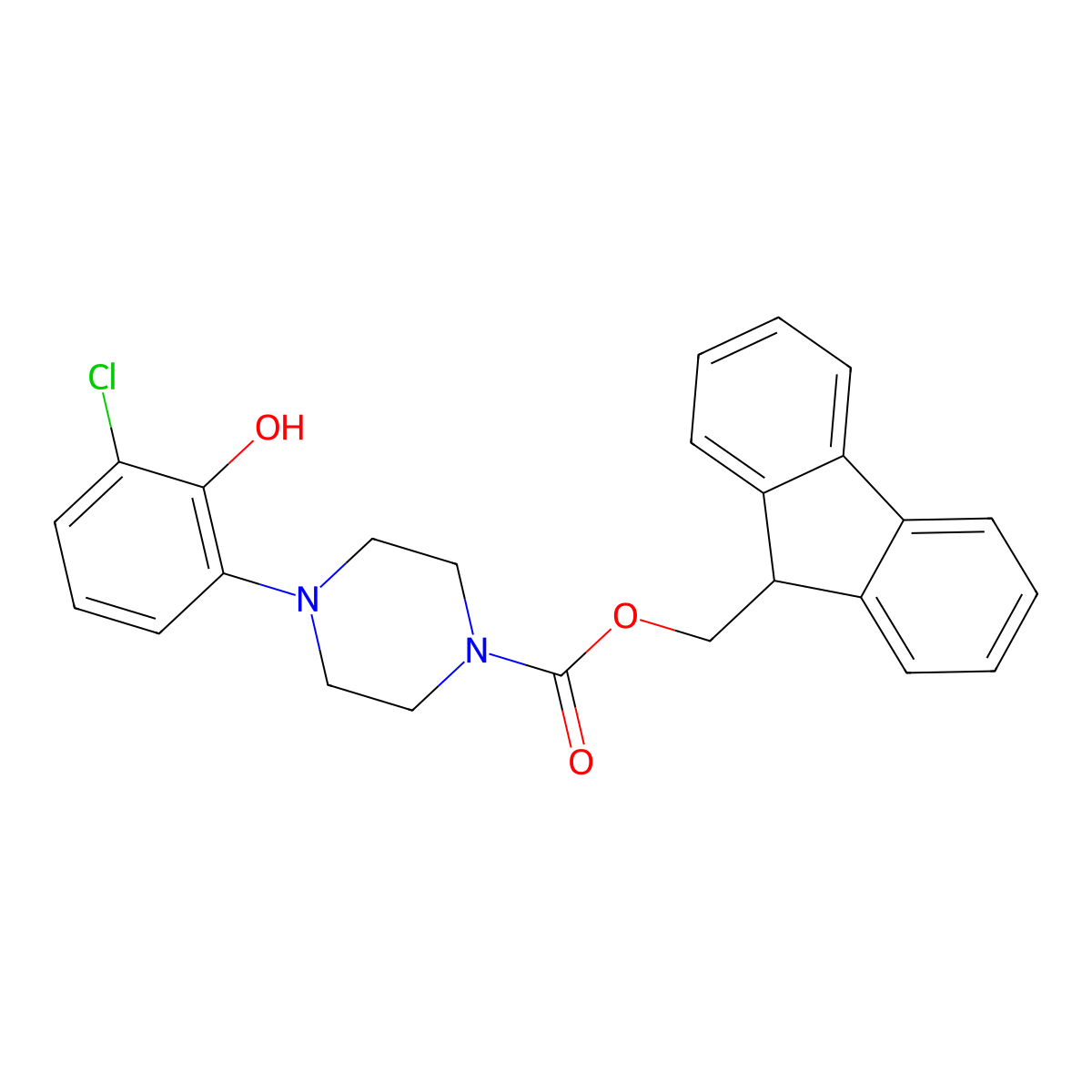 (9H-fluoren-9-yl)methyl 4-(3-chloro-2-hydroxyphenyl)piperazine-1-carboxylate molecular structure, CAS 2763983-62-4