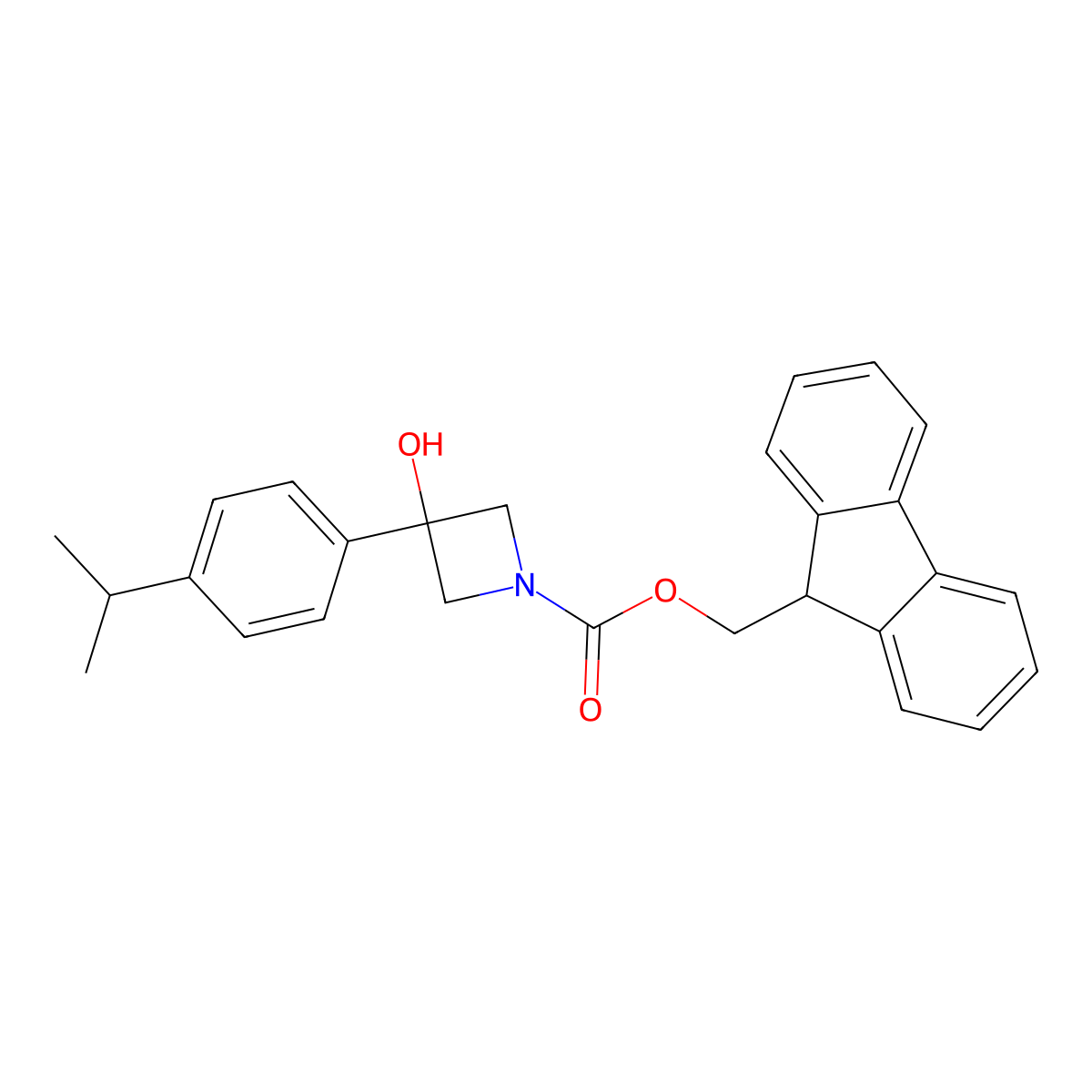 (9H-fluoren-9-yl)methyl 3-hydroxy-3-[4-(propan-2-yl)phenyl]azetidine-1-carboxylate molecular structure, CAS 2763983-85-1