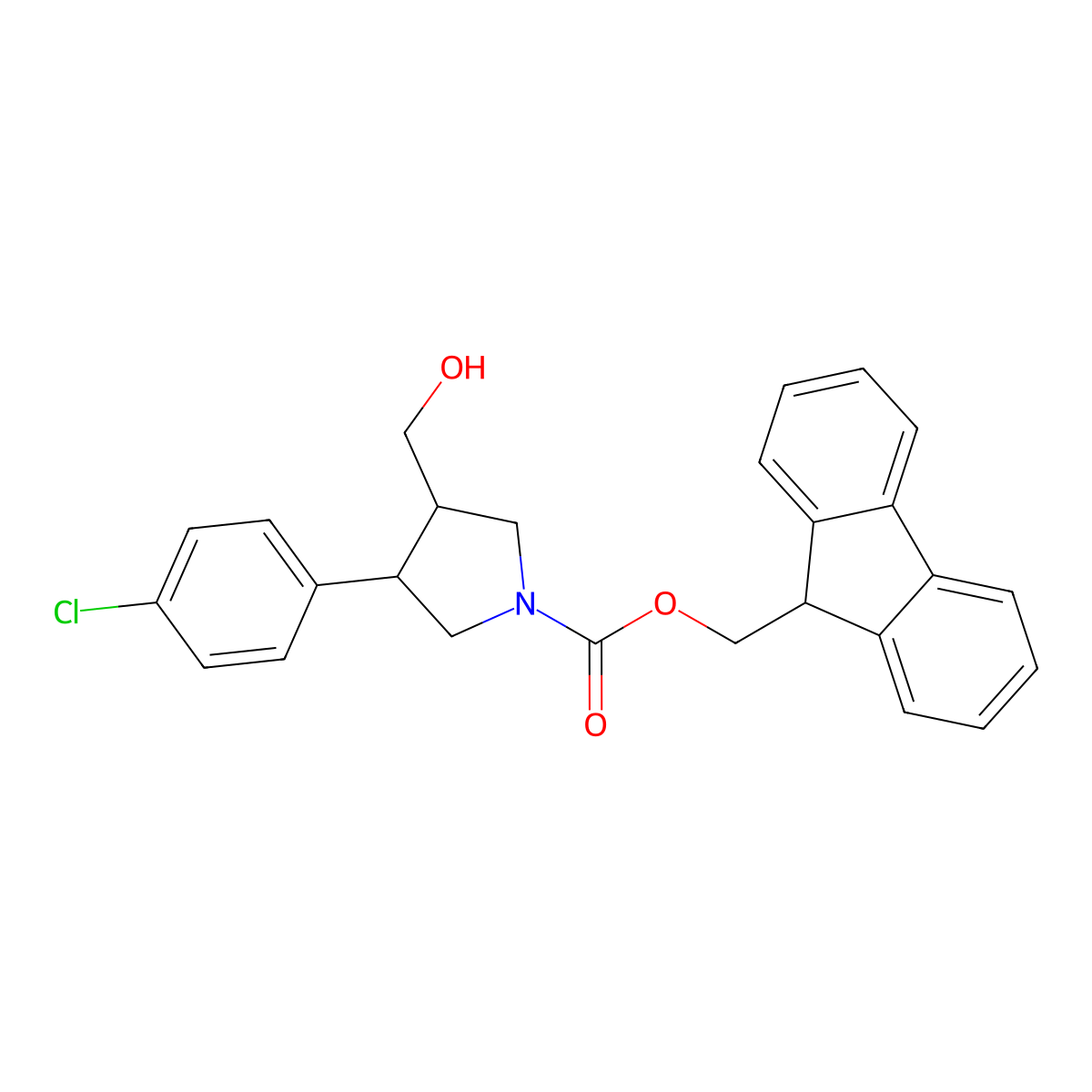 rac-(9H-fluoren-9-yl)methyl (3R,4S)-3-(4-chlorophenyl)-4-(hydroxymethyl)pyrrolidine-1-carboxylate molecular structure, CAS 2763983-86-2