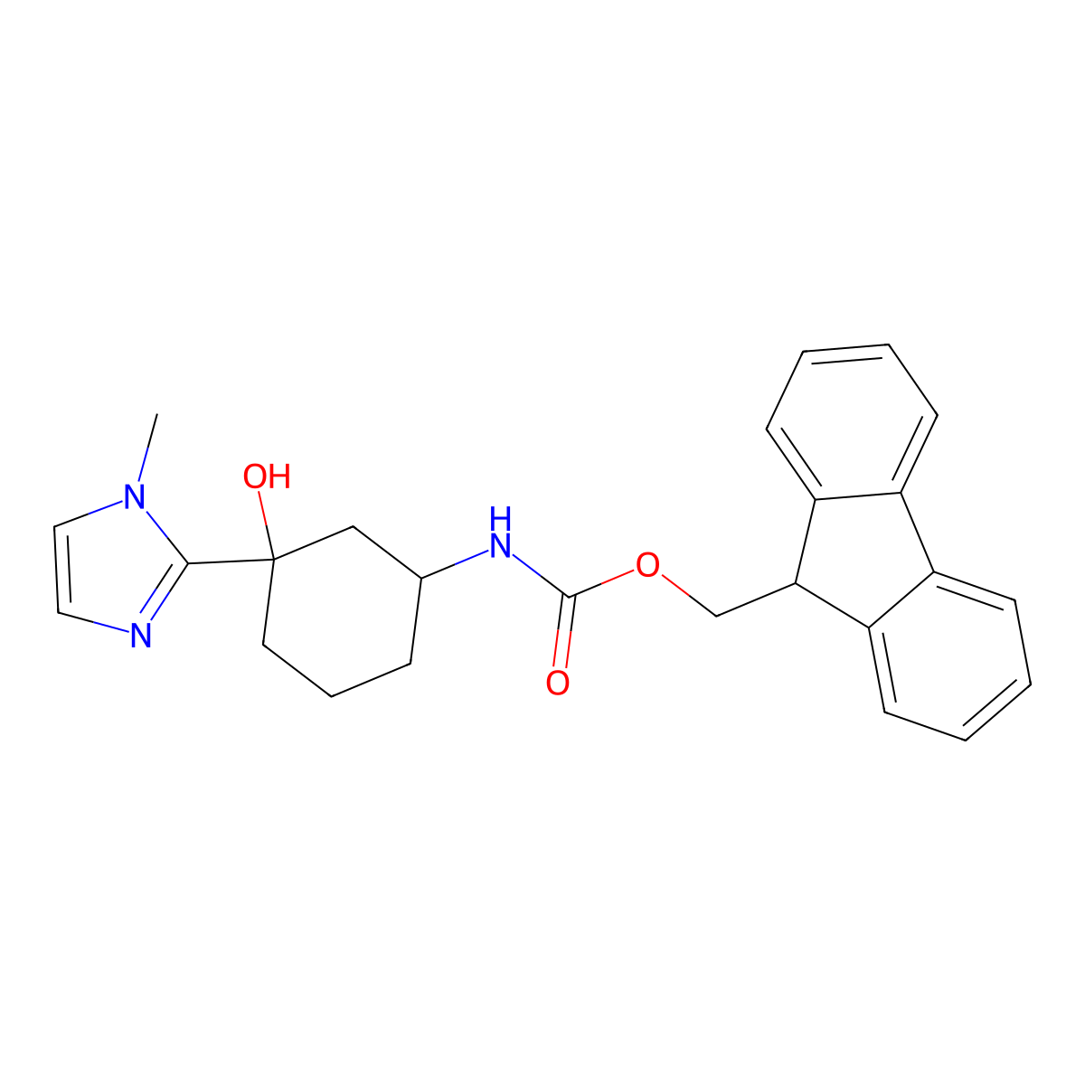 rac-(9H-fluoren-9-yl)methyl N-[(1R,3S)-3-hydroxy-3-(1-methyl-1H-imidazol-2-yl)cyclohexyl]carbamate molecular structure, CAS 2763983-87-3