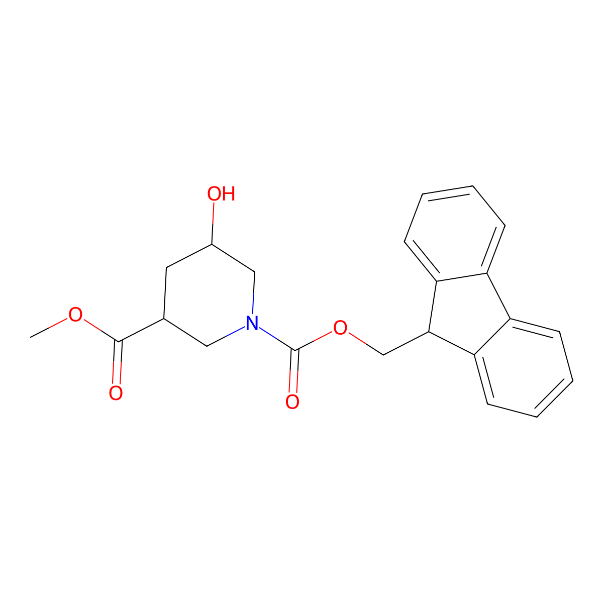 rac-1-(9H-fluoren-9-yl)methyl 3-methyl (3R,5R)-5-hydroxypiperidine-1,3-dicarboxylate molecular structure, CAS 2763983-89-5