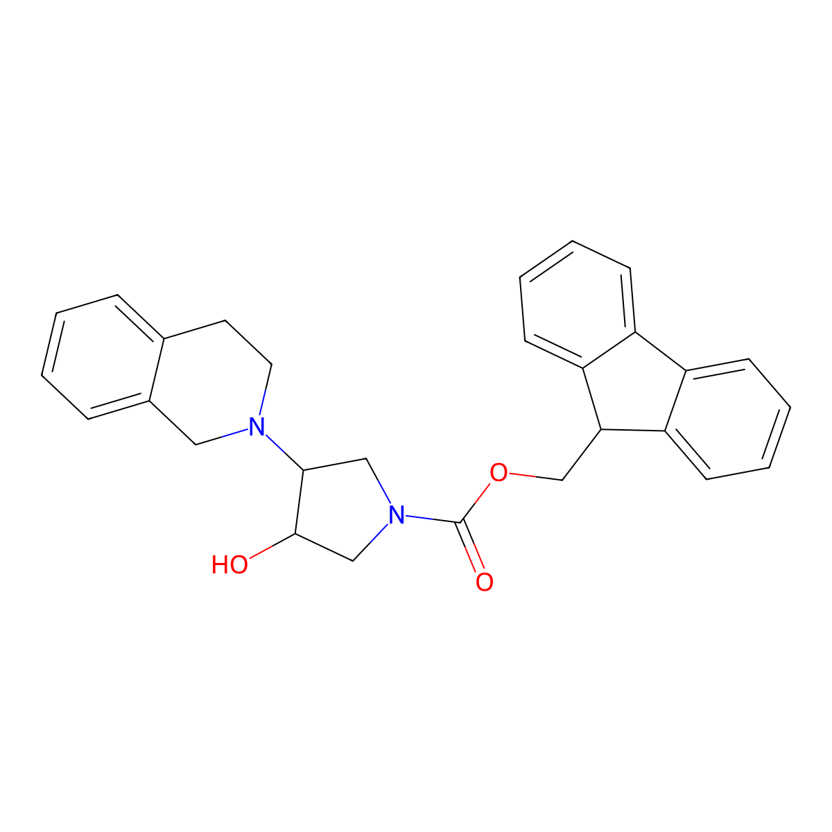 rac-(9H-fluoren-9-yl)methyl (3R,4R)-3-hydroxy-4-(1,2,3,4-tetrahydroisoquinolin-2-yl)pyrrolidine-1-carboxylate molecular structure, CAS 2763983-93-1